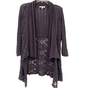 Cabi Womens Purple Open Knit Sweater Cardigan Long Sleeve Size Small